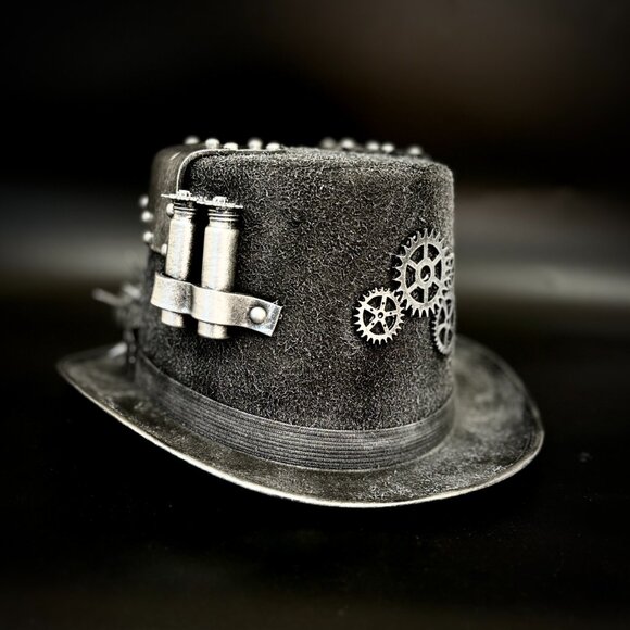 Steampunk Top Hat Metallic Scientist Time Traveler Halloween Costume Cosplay Hat - Picture 4 of 5
